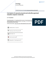 Corrosion of Nanostructured and Ultrafine-grained Metallic Implant