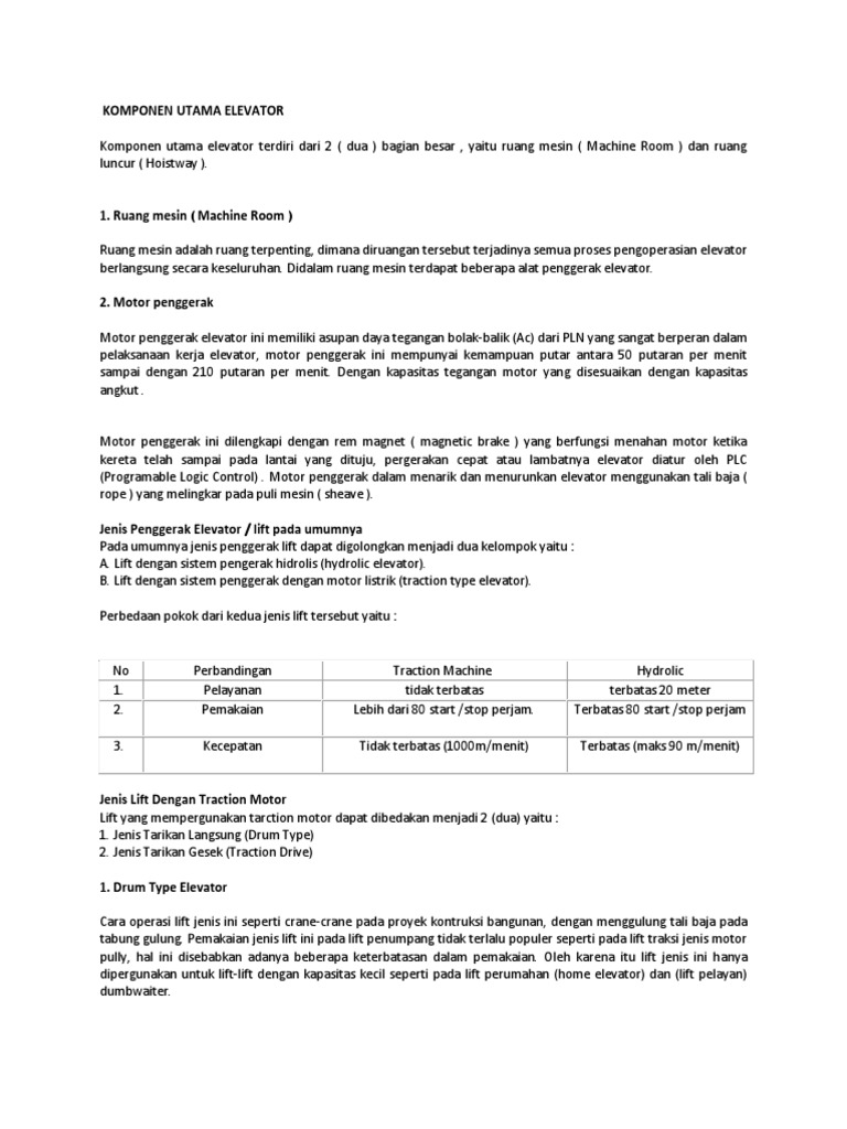 Komponen Utama Elevator Pdf