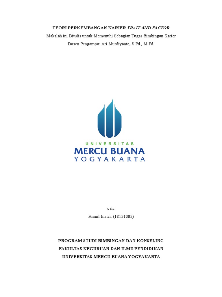 Teori Perkembangan Karier Trait and Factor2 | PDF | Karier ...