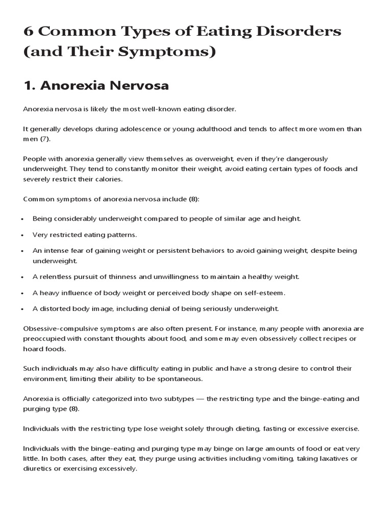 Overview of 6 Eating Disorder Types | PDF | Mania | Anxiety Disorder