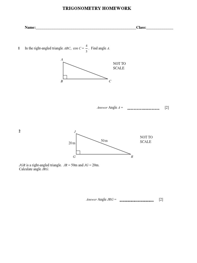 trigonometric ratios homework