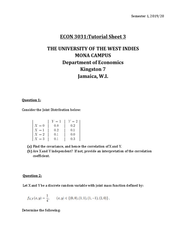 ECON 3031 Tutorial Sheet 3 | PDF