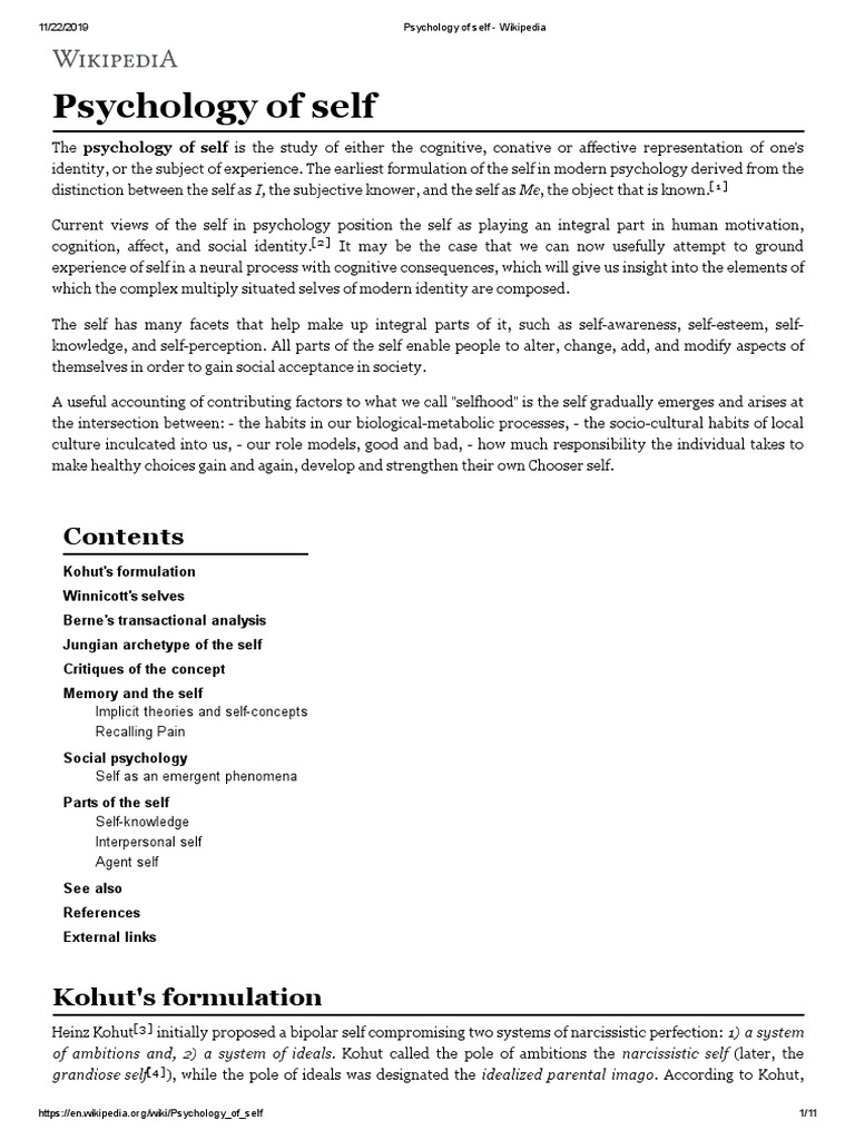 Psychology of Self Wikipedia PDF Epistemology Cognition