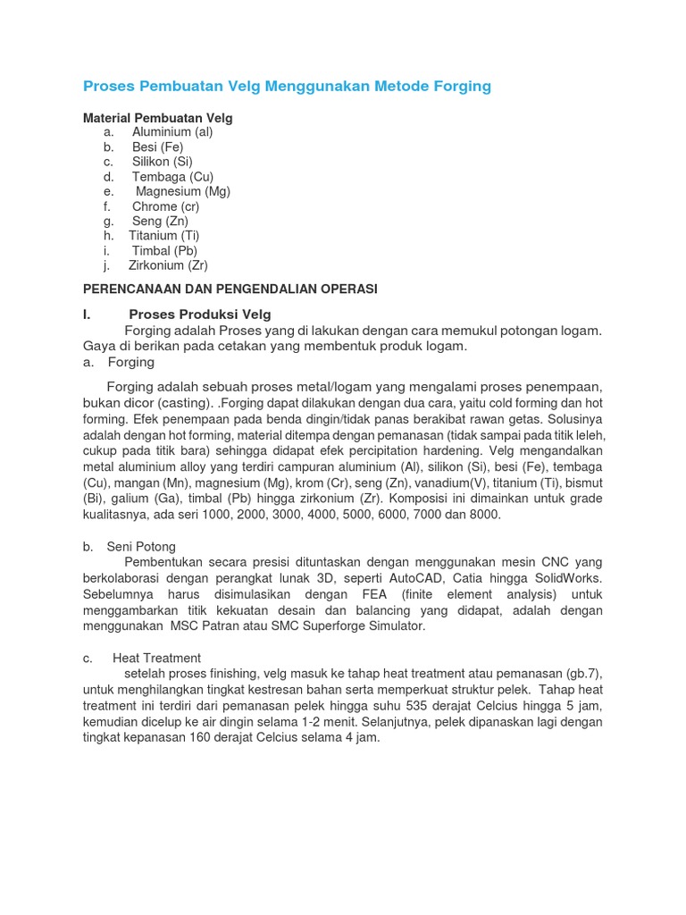Proses Pembuatan Velg Menggunakan Metode Forging | PDF