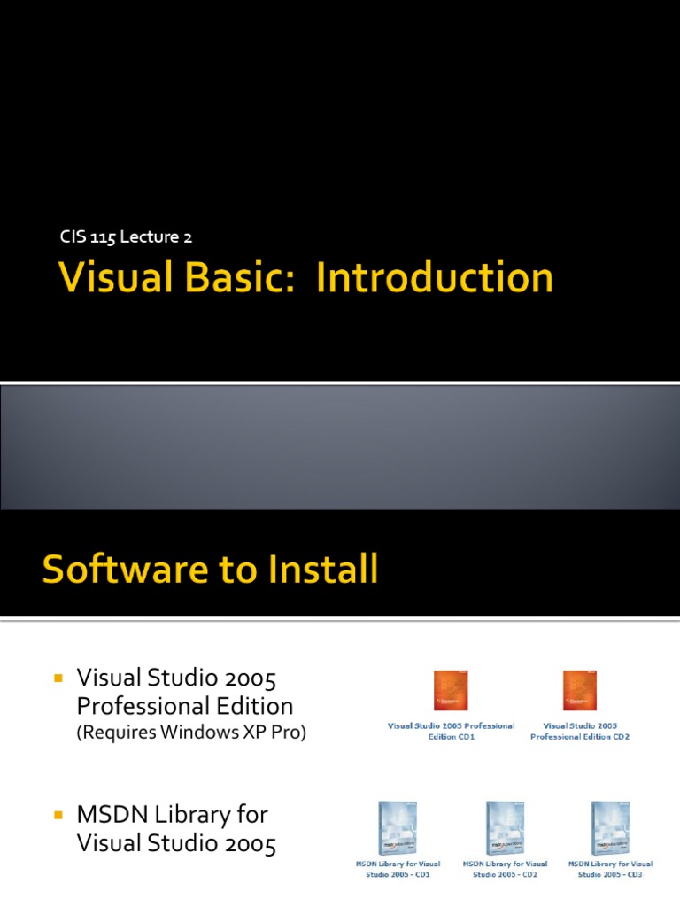 Cis 115 Lecture02 Vb Introduction Ppt Microsoft Visual Studio Visual Basic Net