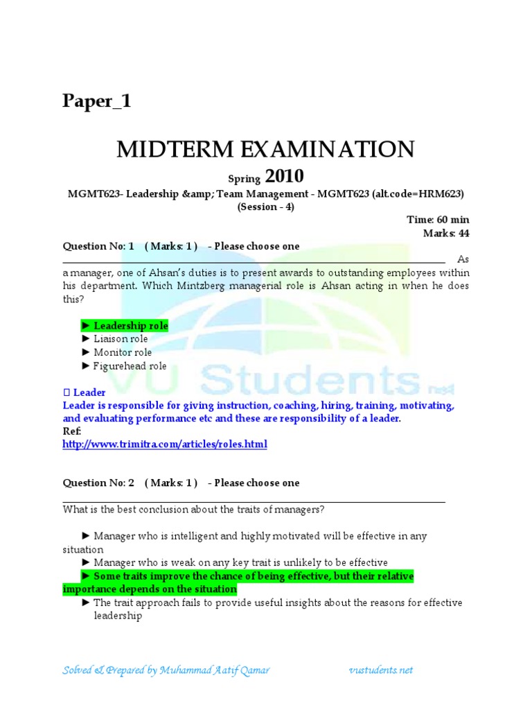 All MidTerm Past Papers MGMT623 Mega File by Muhammad Aatif Qamar PDF ...