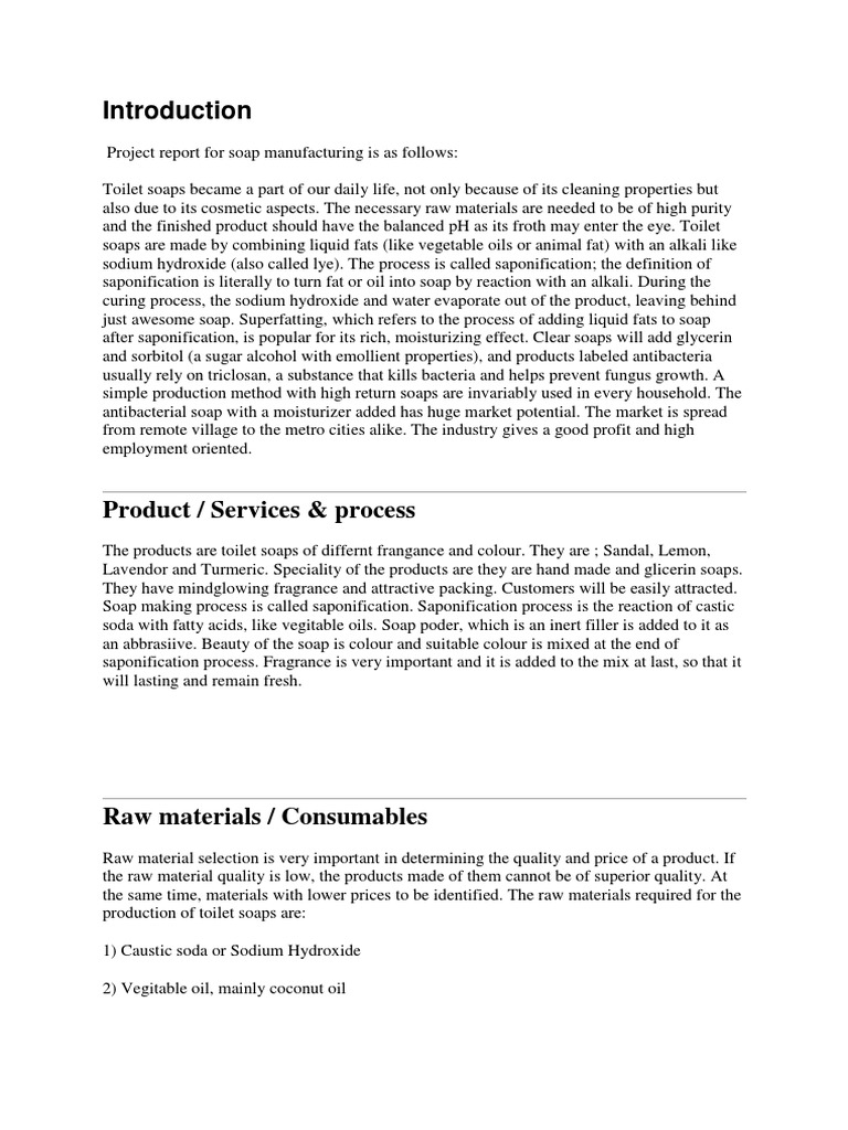 Project Report For Soap Manufacturing PDF Soap Sodium Hydroxide