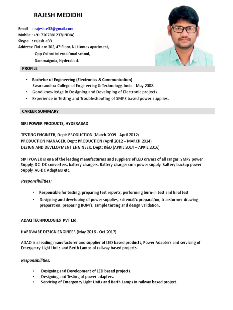 Glassdoor Resume Rajesh Design Engineer PDF Power Supply