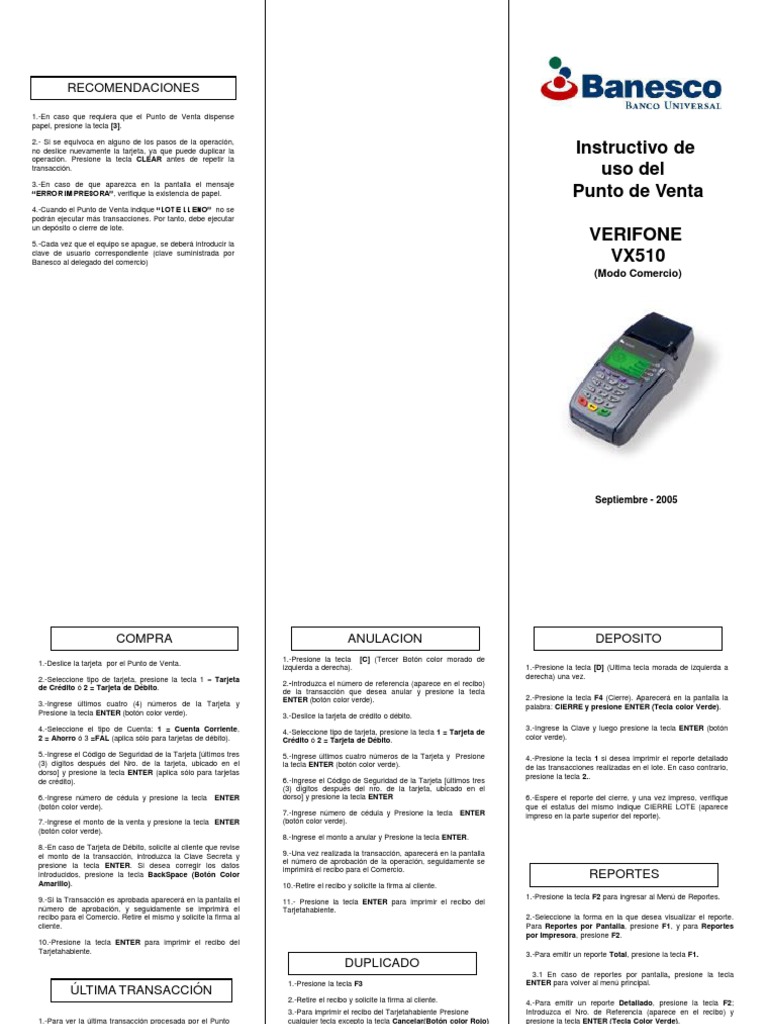 Verifone VX510 Comercio B | PDF | Tarjeta de débito | Informática