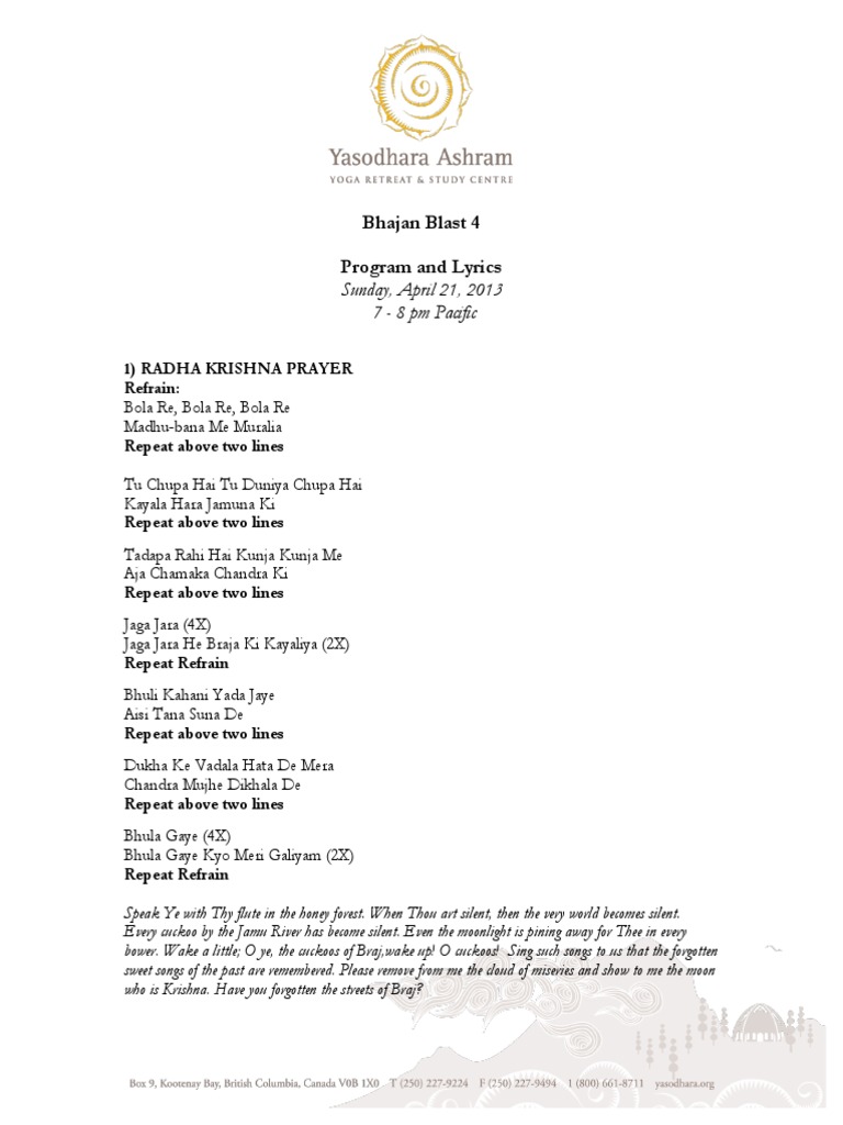 Bhajan Blast 4: Program & Lyrics | PDF | Hindu Tantra | Hindu Behaviour ...