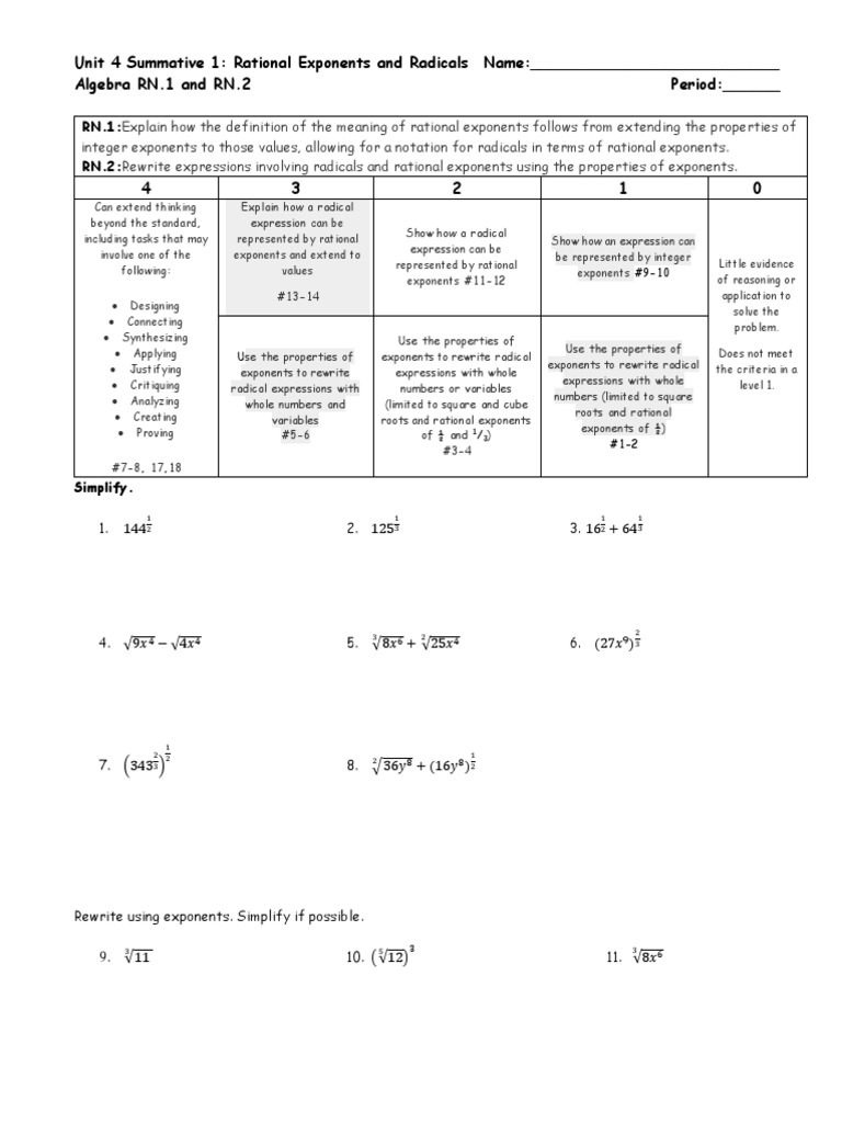 Rational Exponents and Radicals Guide | PDF | Exponentiation | Rational ...