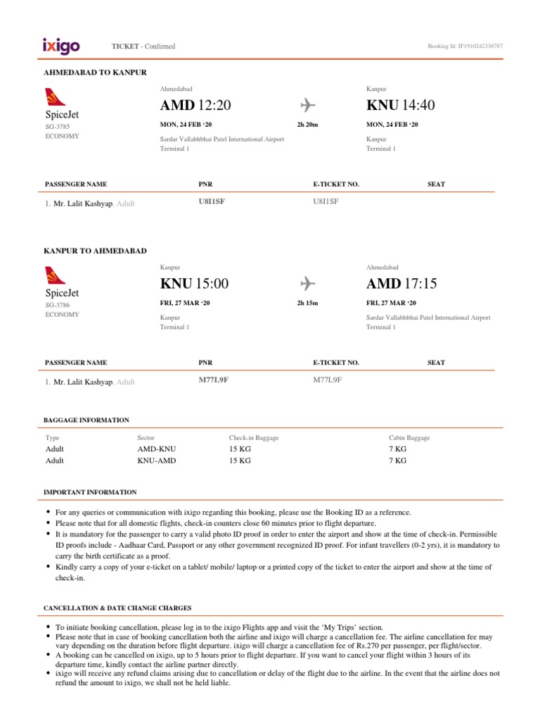 SpiceJet Flight Booking Confirmation | PDF | Fee | Aviation