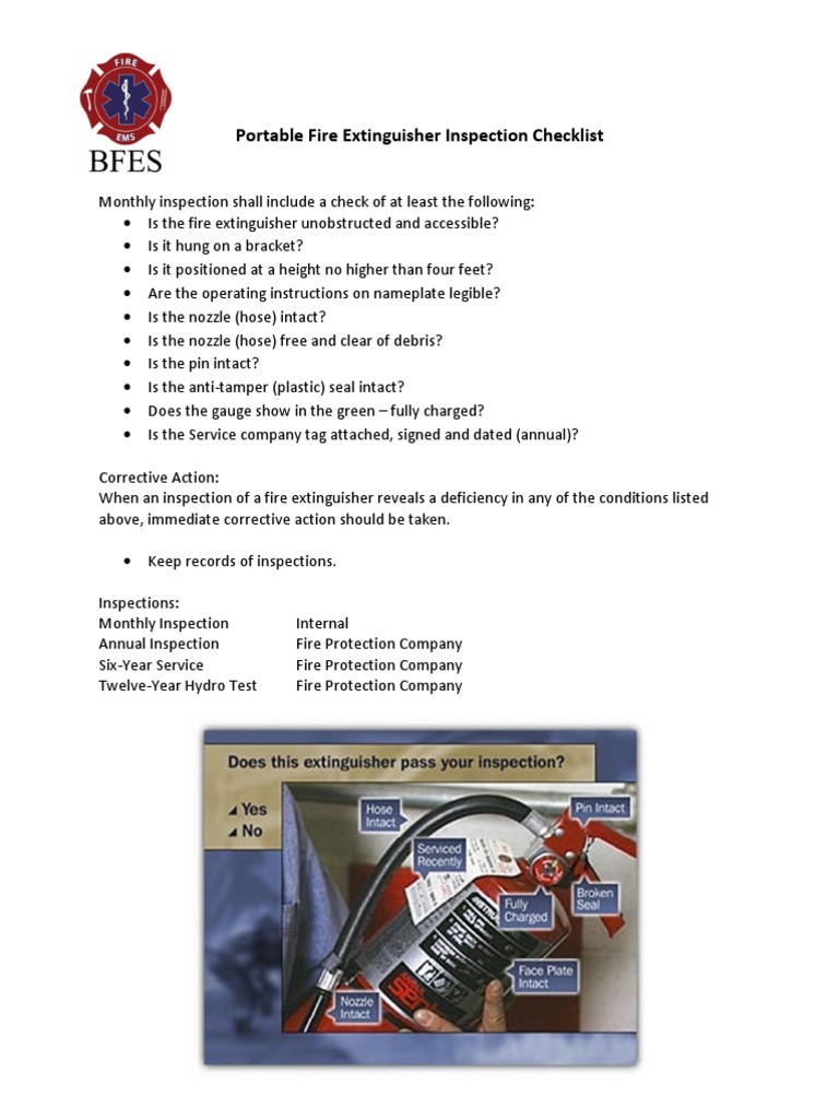 Fire Extinguisher Monthly Inspection Checklist PDF | PDF