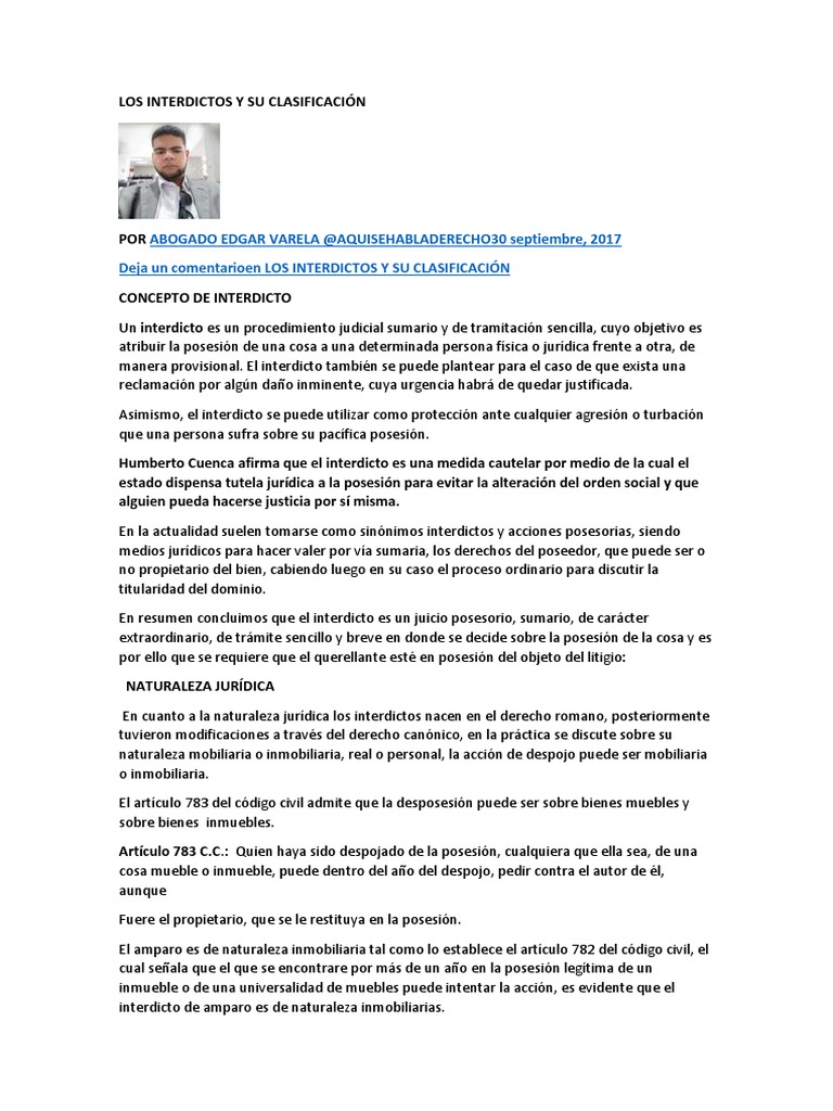 Interdictos: Concepto y Clasificación | PDF | Posesión (Ley) | Propiedad