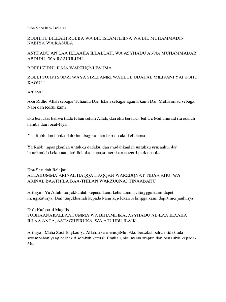 Doa Sebelum dan Sesudah Belajar | PDF