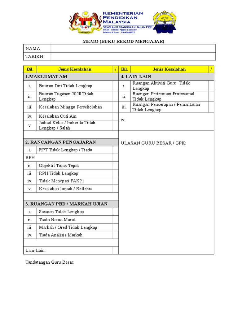 Memo Buku Rekod Mengajar  PDF