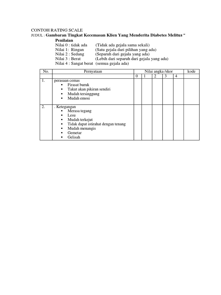 Contoh Rating Scale Kecemasan Diabetes | PDF