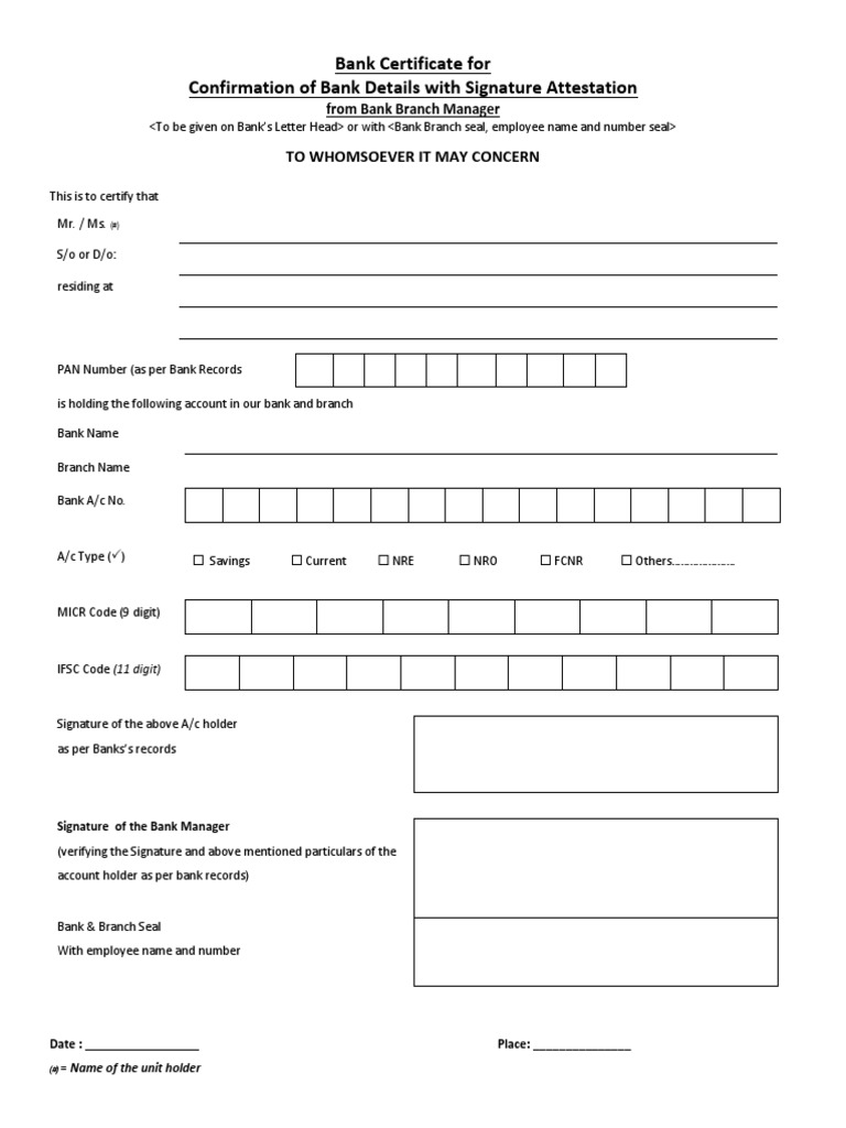 Confirmation of Bank Details With Signature Attestation Form Annexure I