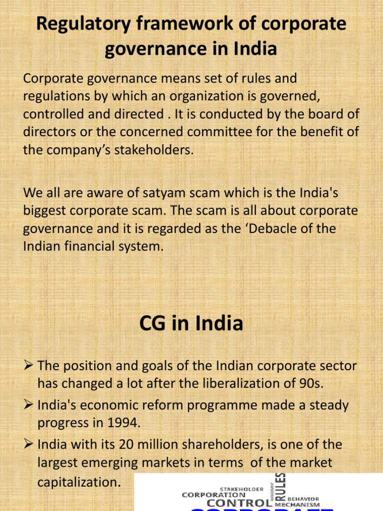Regulatory Framework of Corporate Governance in India | PDF | Corporate