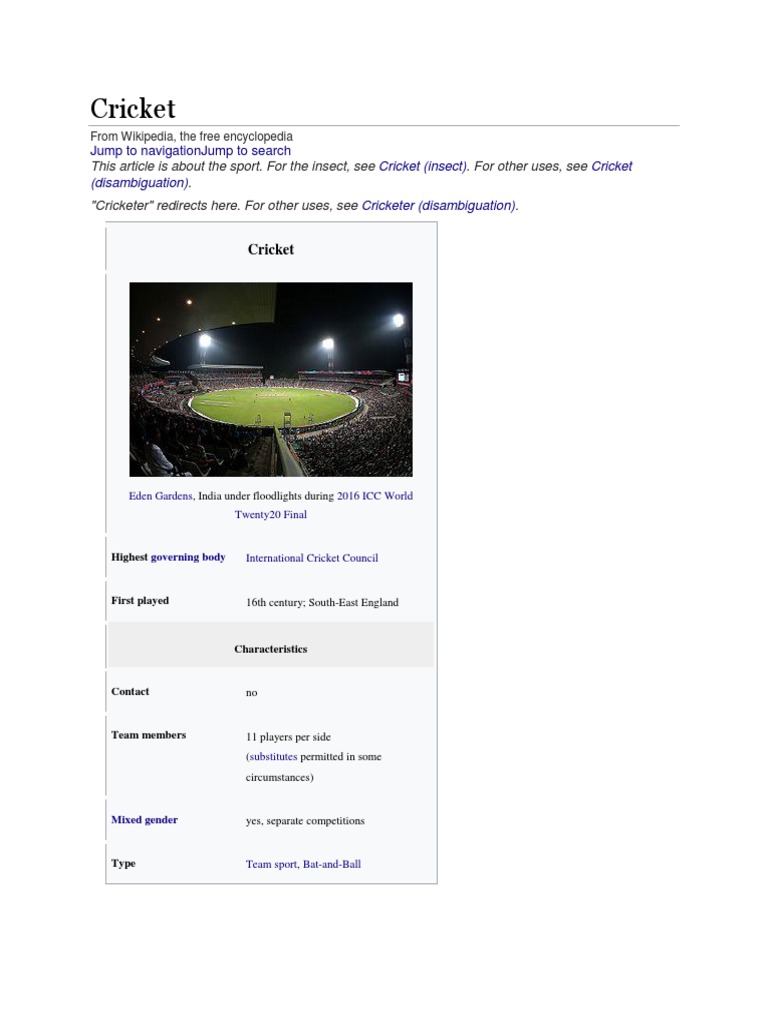 Overview of Cricket: Rules and History | PDF | Cricket | Teams
