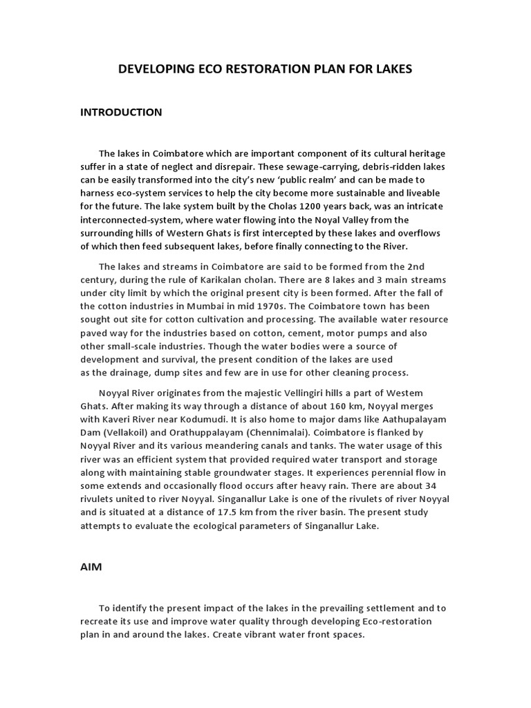 Developing Eco Restoration Plan For Lakes | PDF | Wetland | Biodiversity