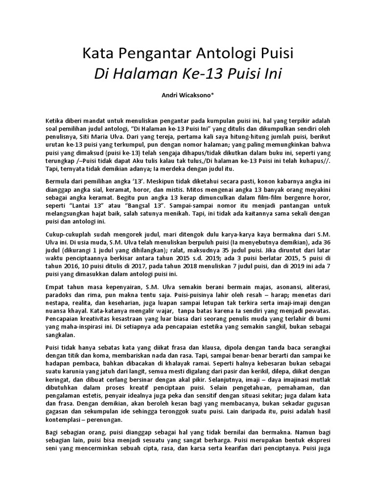 Kata Pengantar Antologi Puisi Ulfa