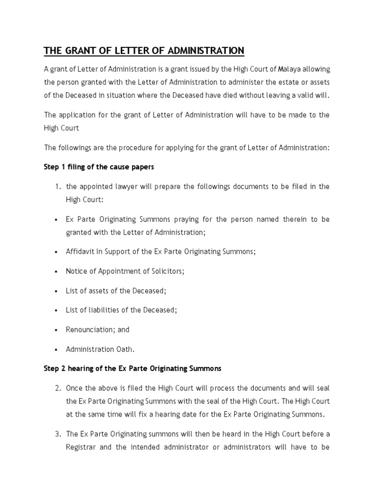 The Grant of Letter of Administration PDF Probate Intestacy