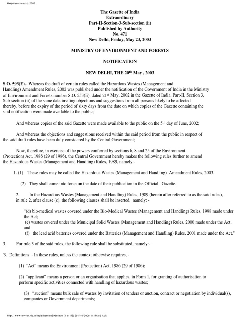2003 Hazardous Wastes (Management and Handling) Amendment Rules PDF