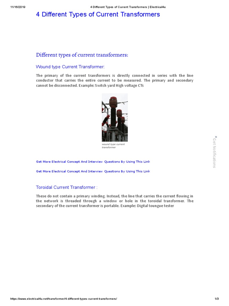 4 Different Types of Current Transformers Electrical4u PDF Transformer Electrical Components