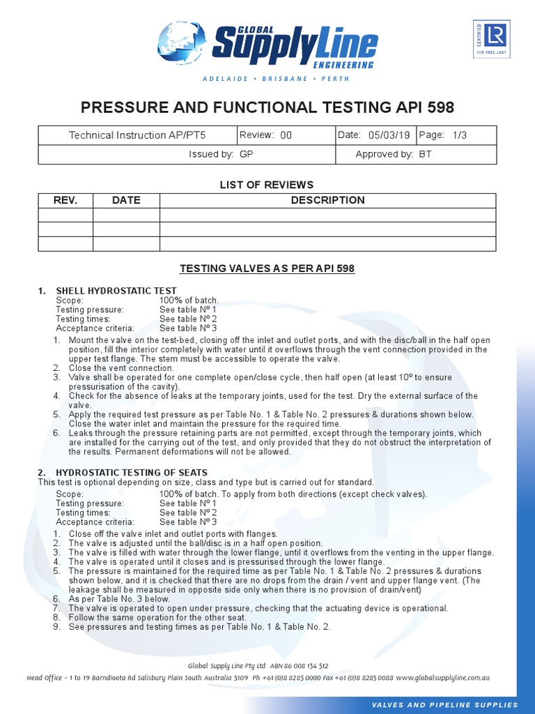 API 598 Valve Testing Procedures | PDF | Valve | Equipment