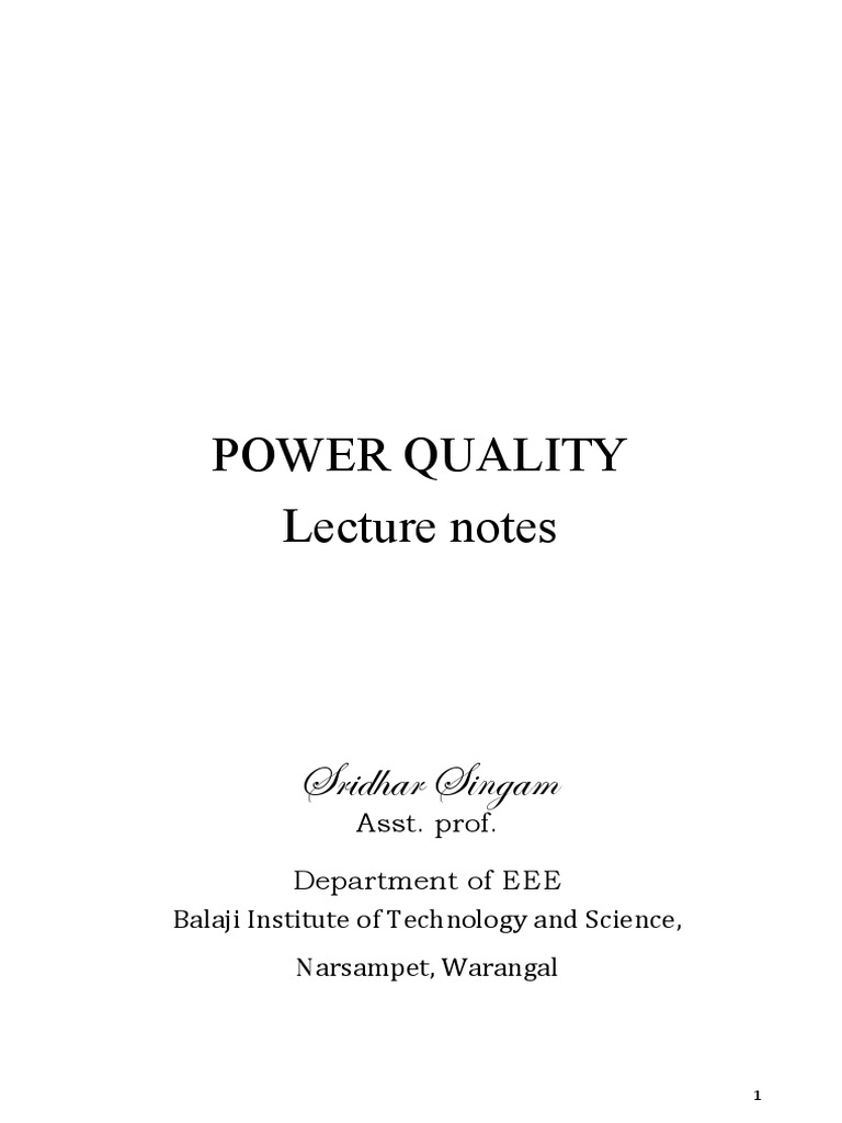 Power Quality Lecture Notes Sridhar SridharJntuh PDF Electric Power System Power Supply