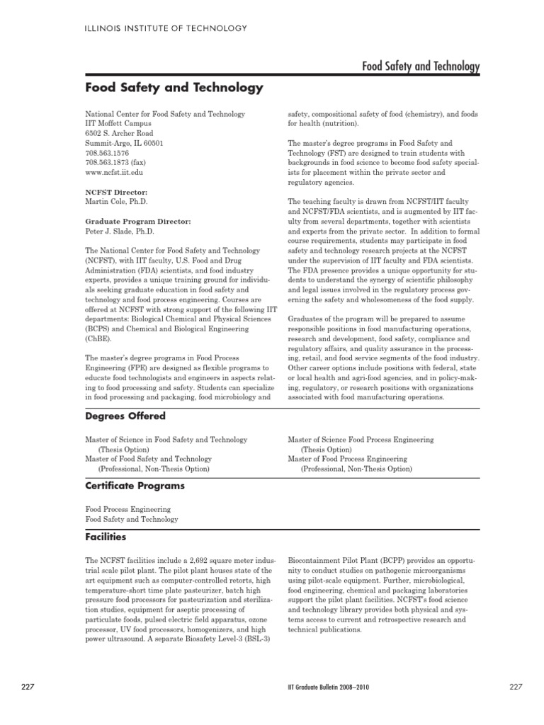Food Safety and Technology Graduate Programs | PDF | Thesis | Graduate ...