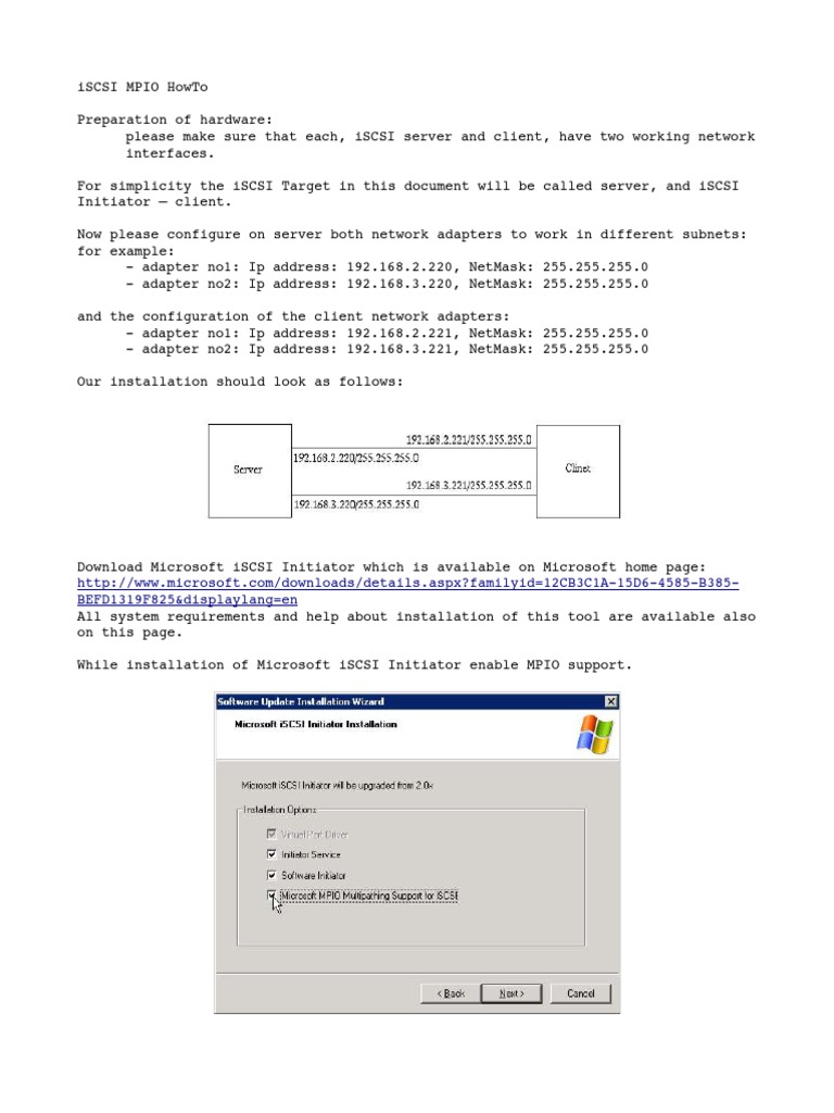 Configuring iSCSI MPIO Setup Guide | PDF | Ip Address | System Software
