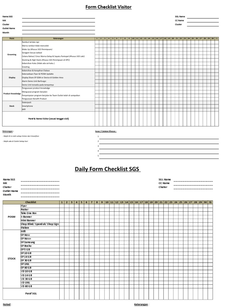 Checklist Harian Kunjungan SGS | PDF