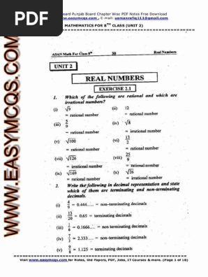 8th Math Solved Exercises Unit 2 Notes