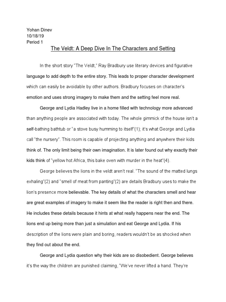 Literary Analysis Paper The Veldt PDF