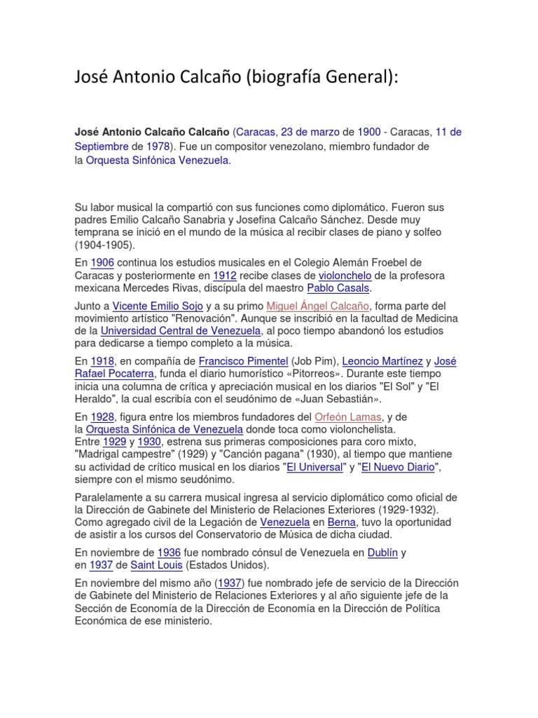 Biografía de José Antonio Calcaño | PDF | Venezuela | Entretenimiento ...