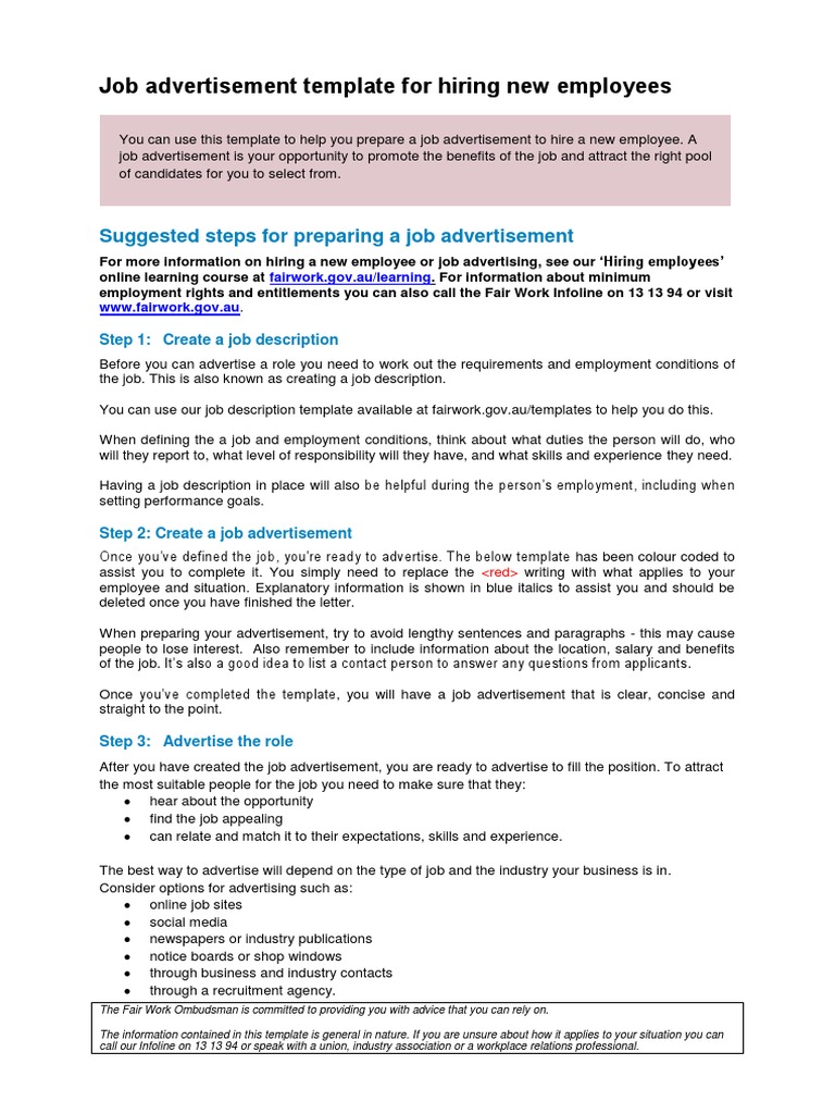 Job Advertisement Template for Recruitment | PDF | Recruitment | Employment