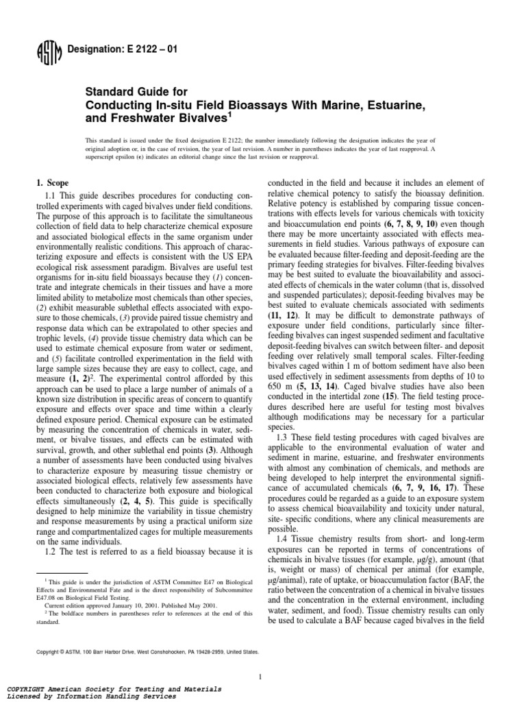 Astm E2122 | PDF | Bivalvia | Toxicity