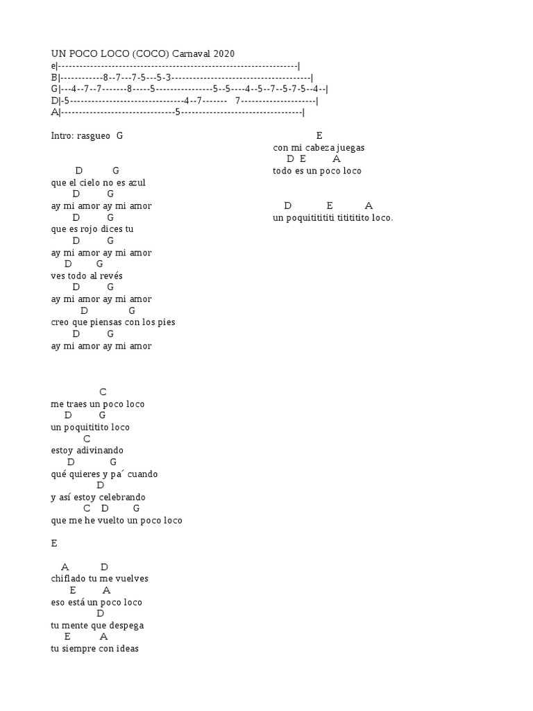 Un Poco Loco Acordes PDF
