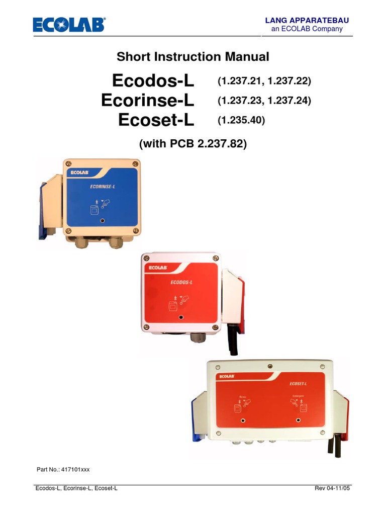 Installation, Operation, and Maintenance Manual for Ecodos-L, Ecorinse ...