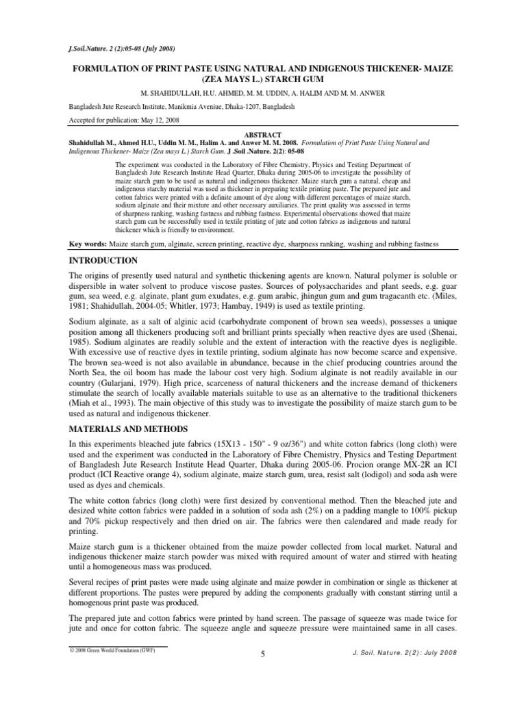 Formulation of Print Paste Using Natural and Indigenous Thickener ...