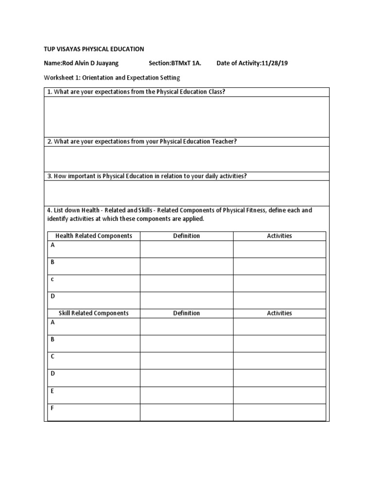 Physical Education Worksheet | PDF