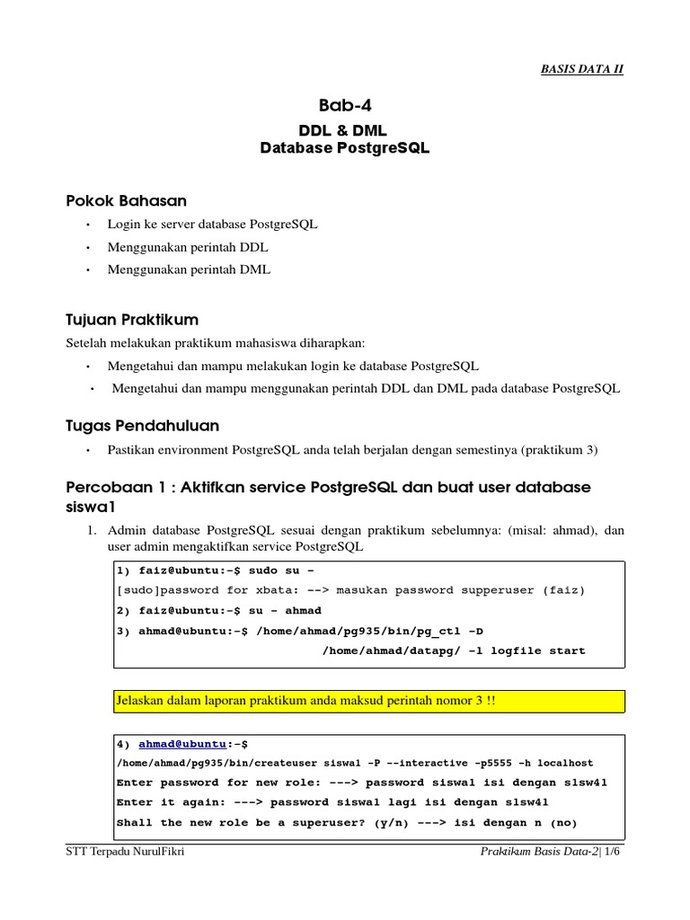DDL dan DML di PostgreSQL | PDF