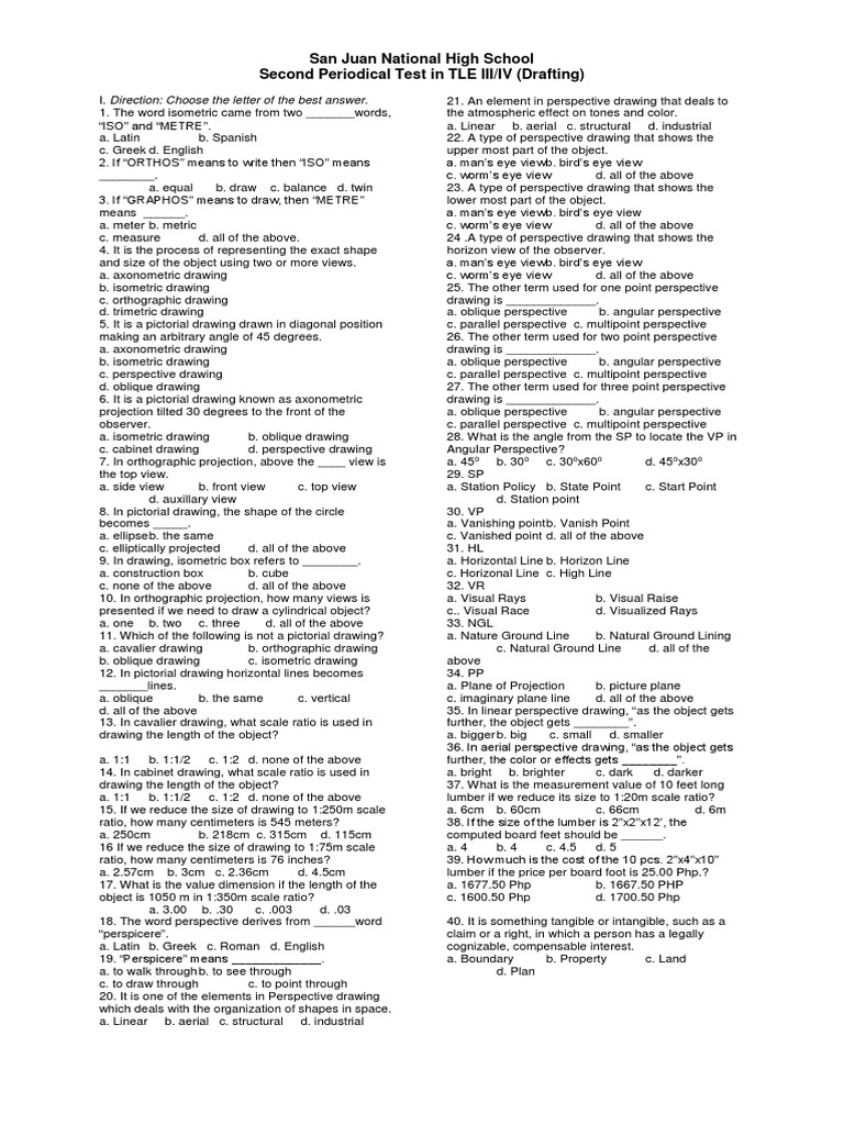 Drafting Periodical Test | PDF | Perspective (Graphical) | Visual ...
