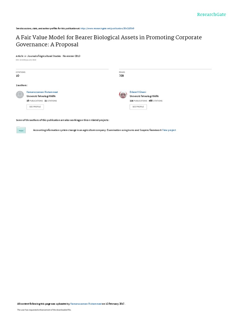 A Fair Value Model For Bearer Biological Assets in PDF | PDF ...