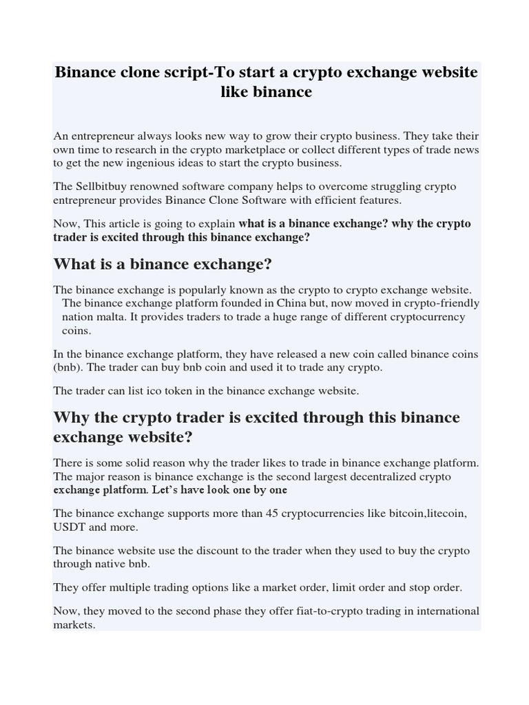 Binance Clone Script for Crypto Exchange | PDF | Cryptocurrency | Bitcoin