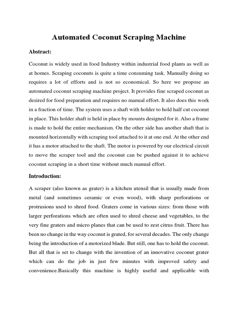 Automated Coconut Scraping Machine Design | PDF | Electric Motor ...