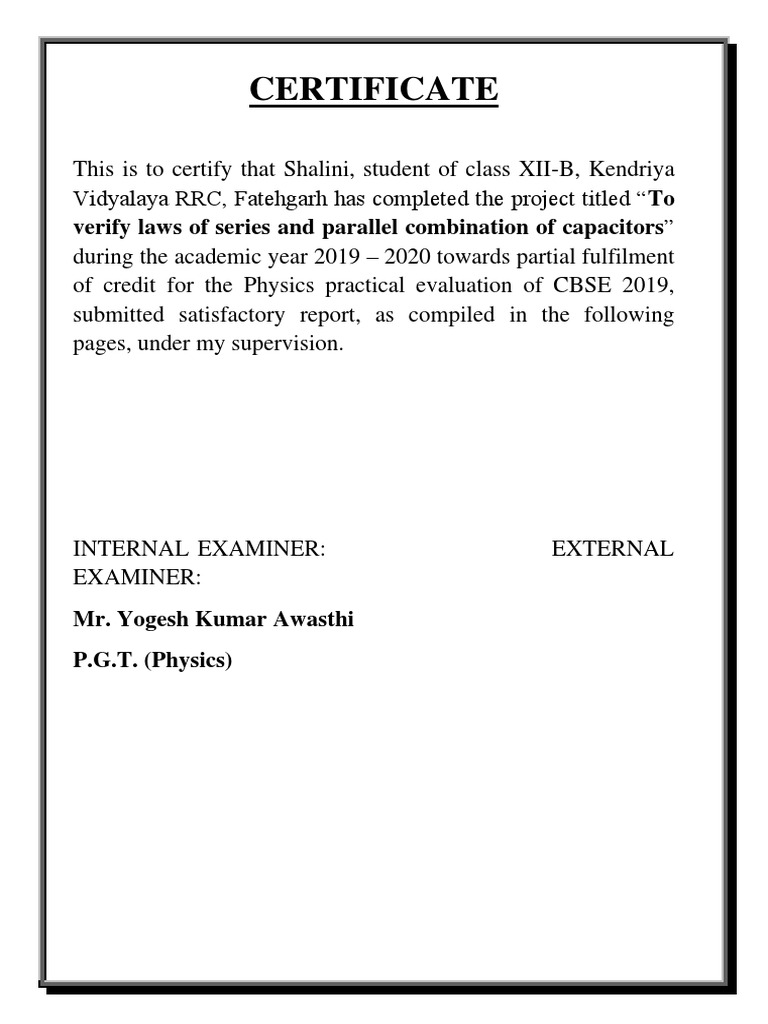 Physics Investigatory | PDF | Series And Parallel Circuits | Capacitance
