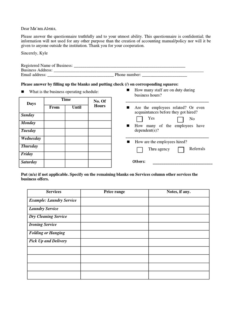Laundry Questionnaire PDF Prices Credit Card